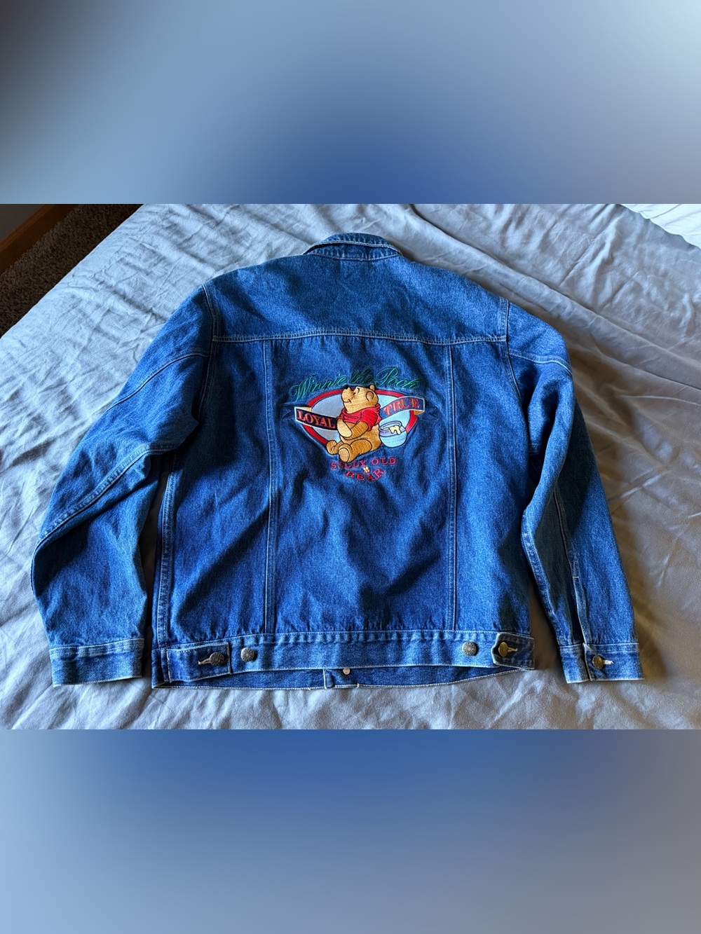Vintage Disney Store Blue Denim Jacket with Winnie the Pooh Embroidery